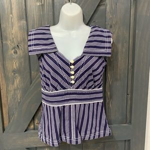 Anthropologie Floreat Meridian Blue Striped Nautical Top Sailor Size 6